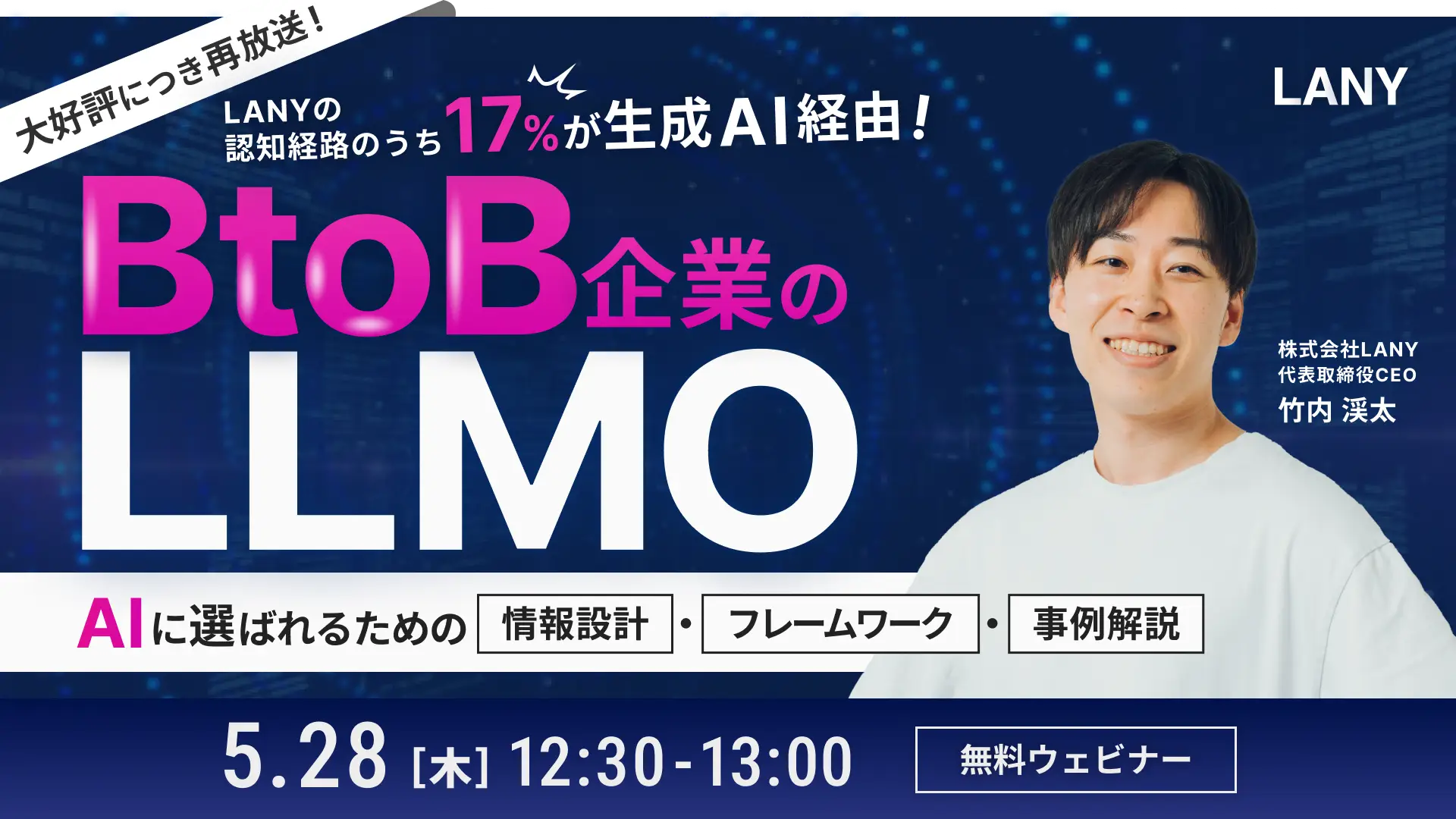 【アンコール開催】BtoB企業のLLMO ━ 17%が生成AI経由で認知！AIに選ばれるための『情報設計』『フレームワーク』『事例解説』